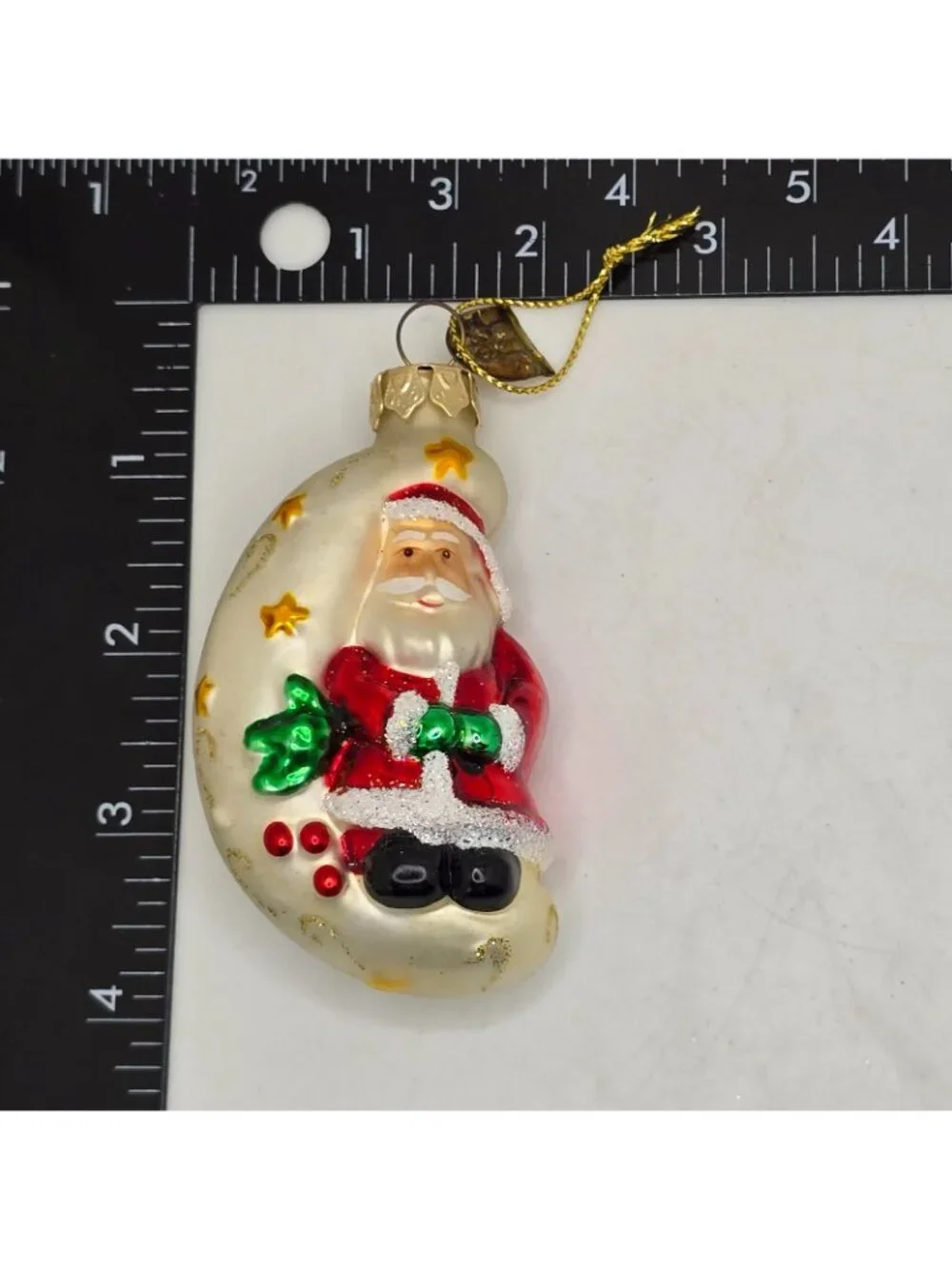 Christmas Ornament Glass Crescent Moon Santa Thomas Pacconi Museum Series 2003